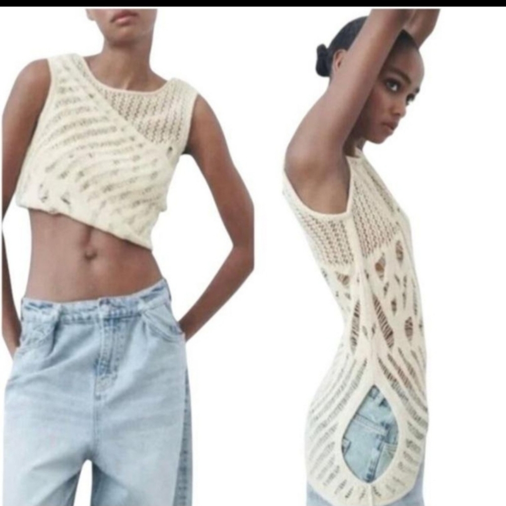 Zara Asymmetrical Crochet Boho Festival Top New With Tags Size Small